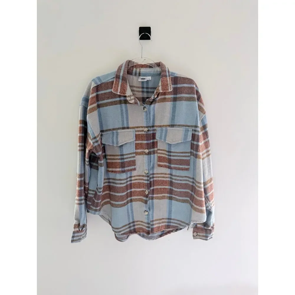 Ford Bronco Brown & Blue Flannel Plaid Shacket-Size XL